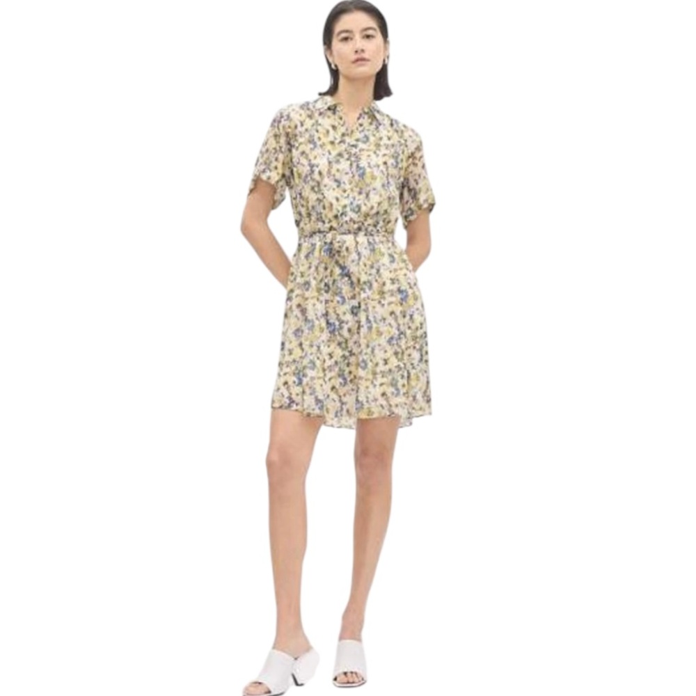 RW&Co Short Sleeved Button Down Chiffon Dress Floral Dress with Belt Sz L